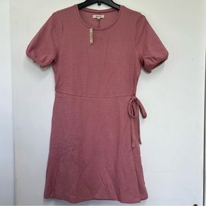 Madewell NWT Crosshatch Puff Sleeve Faux Wrap Minidress Size Medium Pink